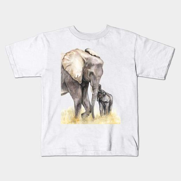 Elephants Kids T-Shirt by Kira Balan